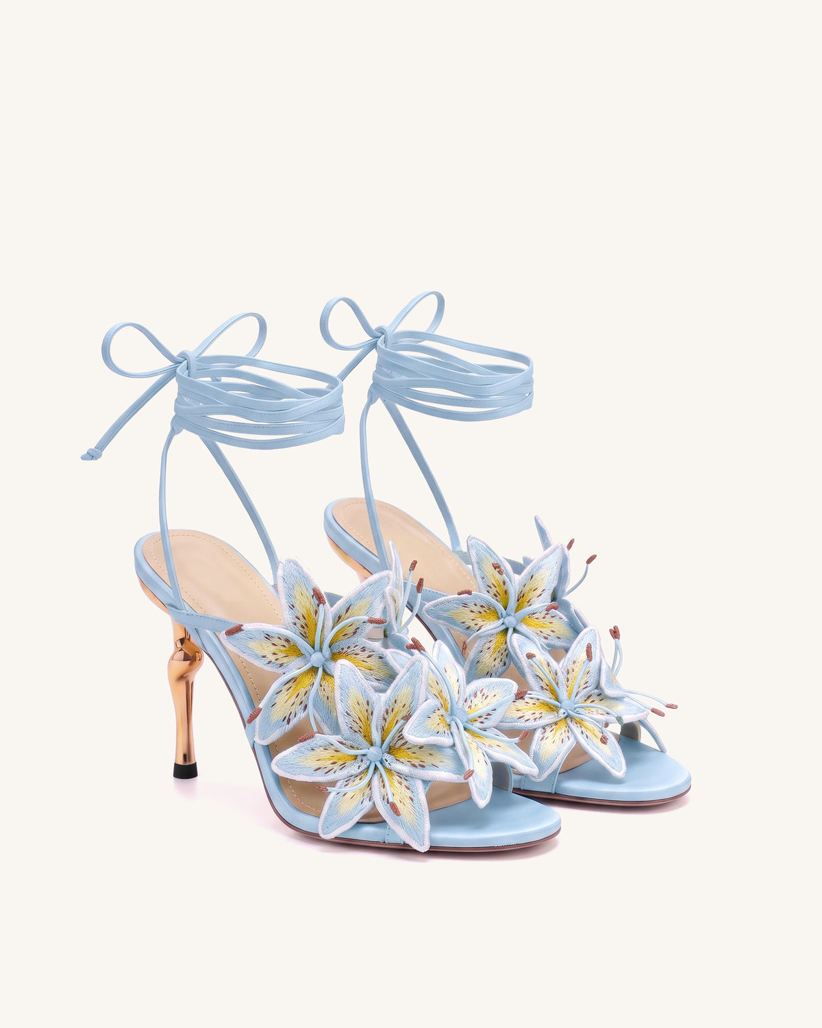 Isadora Lily Floral Lace-Up Stiletto Sandals - Light Blue