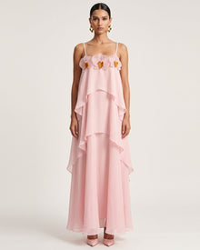 Orchid Embroidered Saghetti Strap Layered Ruffle Maxi Dress - Blush Pink