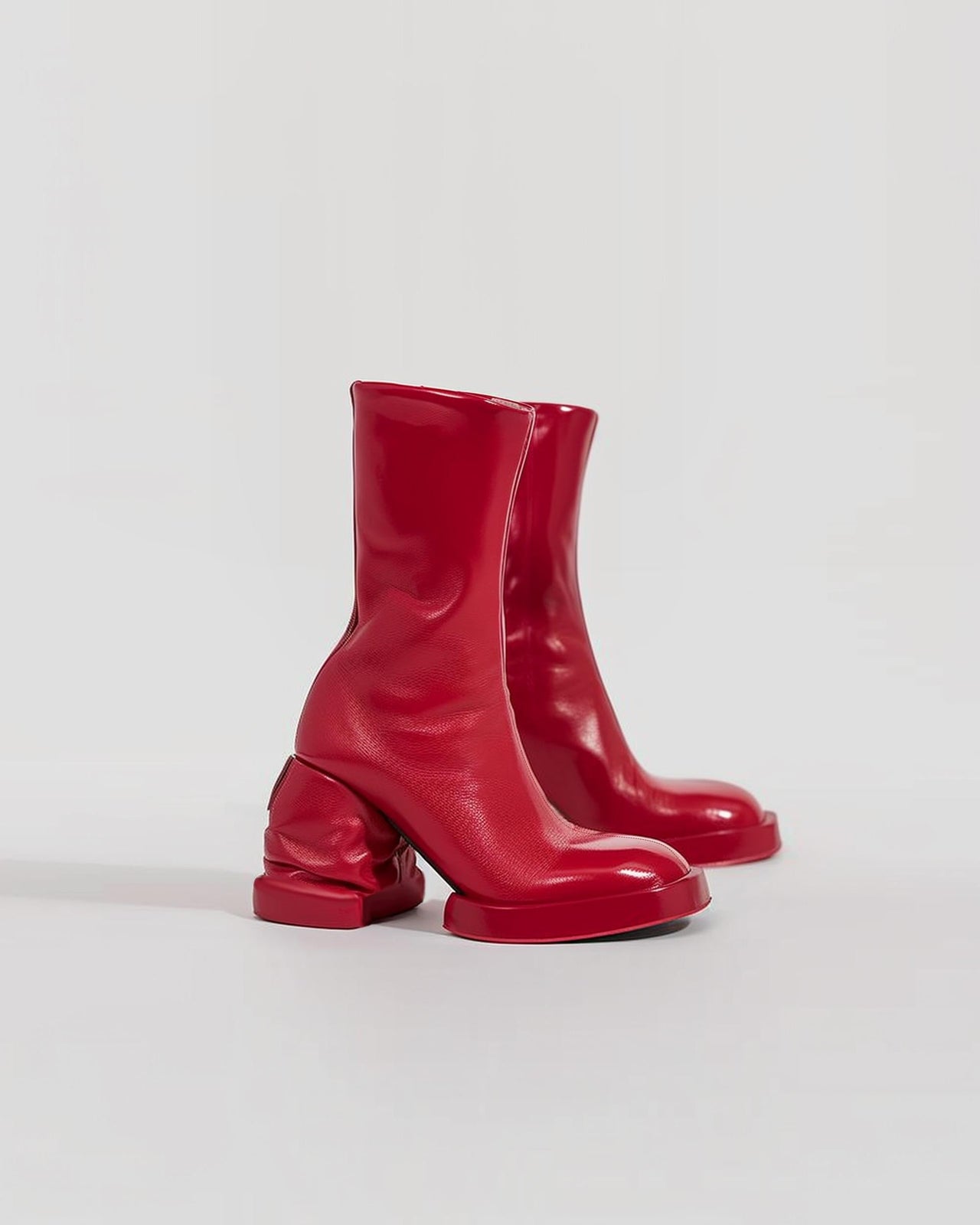 Round Toe Platform Ankle Boots -Red
