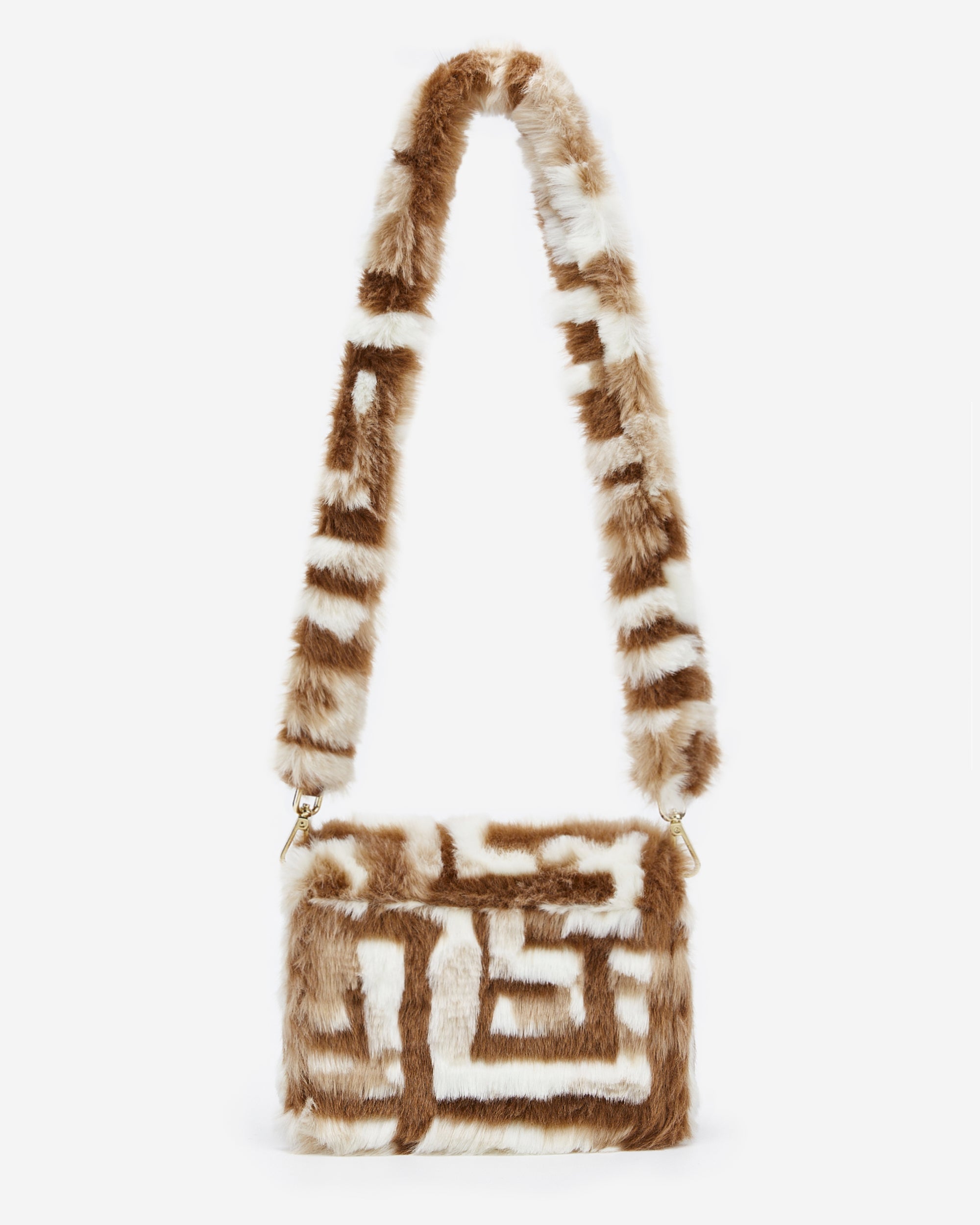 Mini Flap Faux Fur Fabric Bag - Brown
