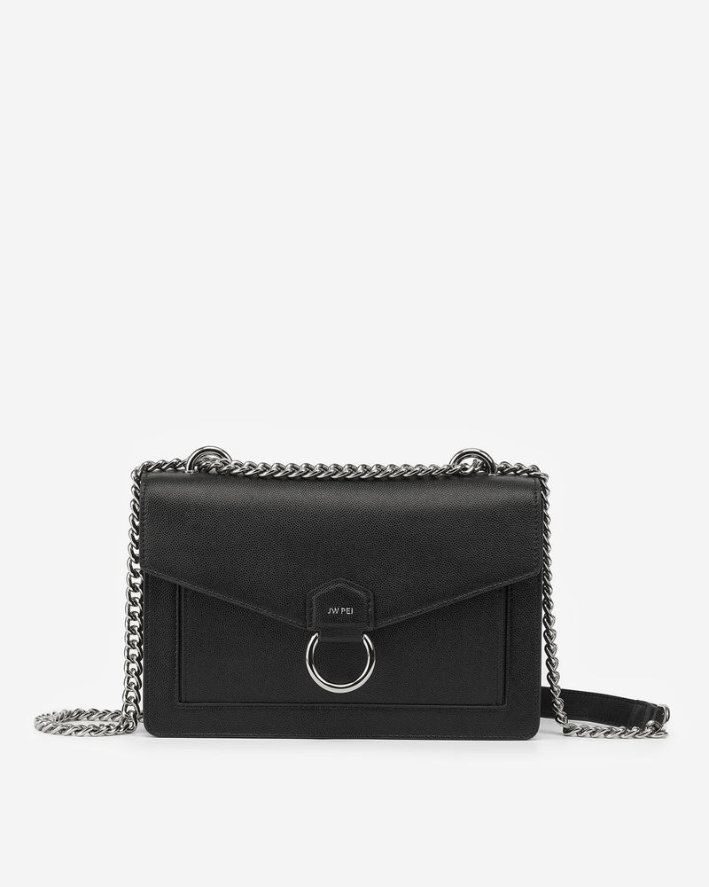 The Envelope Silver Chain Crossbody Bag - Black