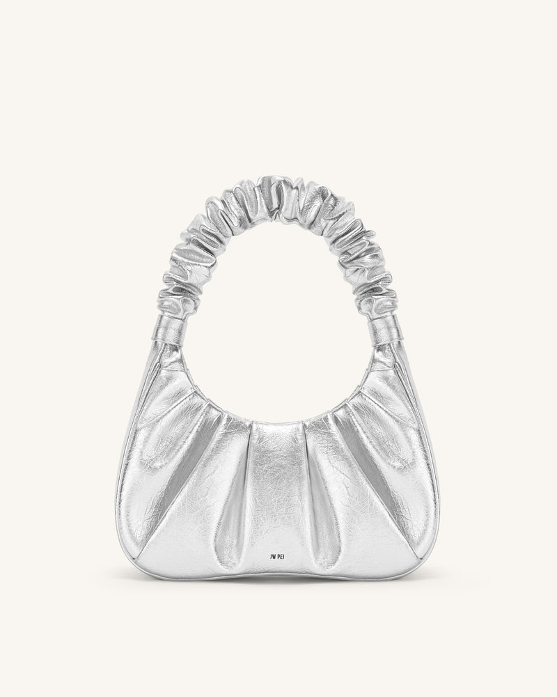 Gabbi Metallic Ruched Hobo Handbag - Silver