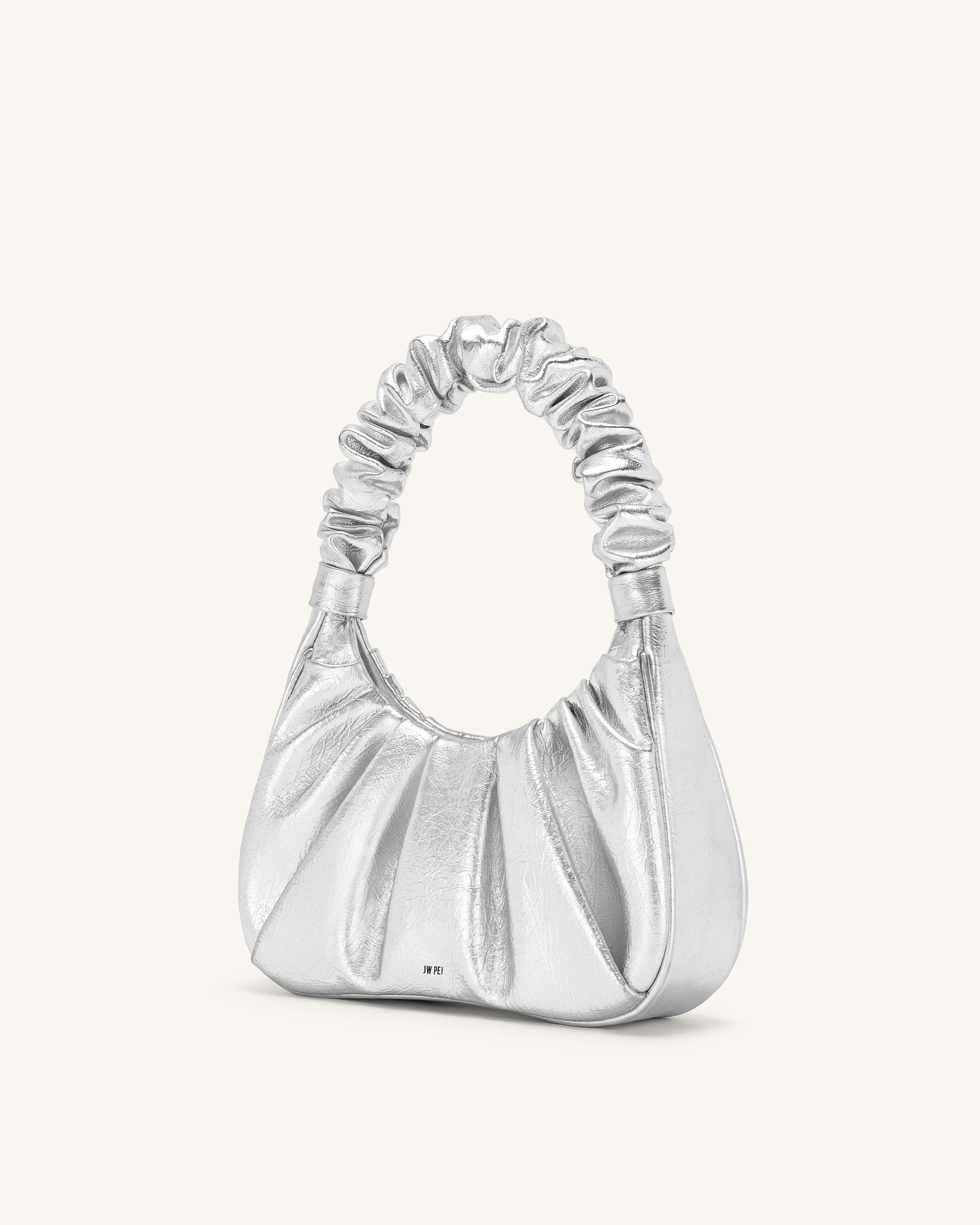 Gabbi Metallic Ruched Hobo Handbag - Silver