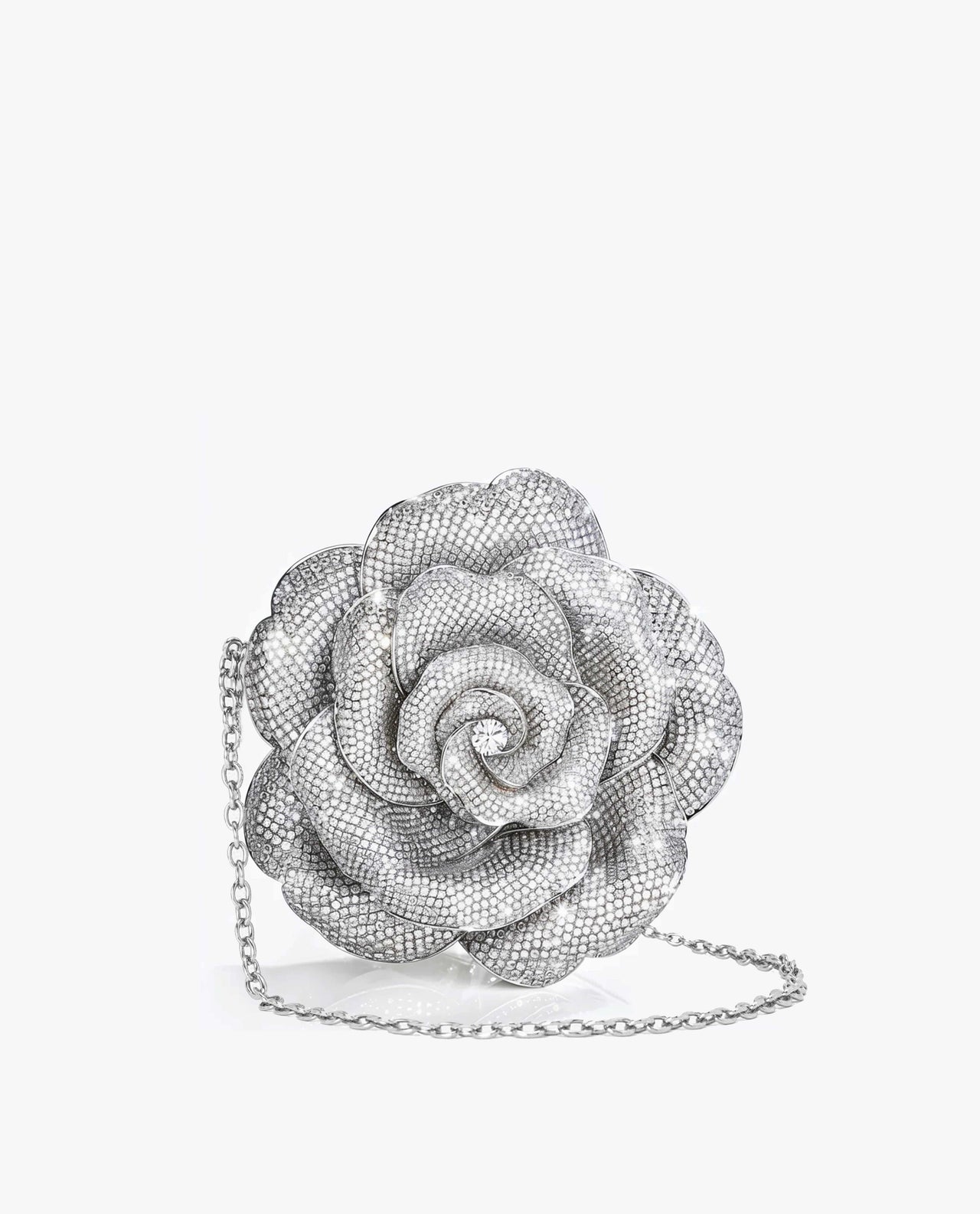 Rhinestone Floral Metal Handbag - Silver