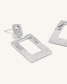 Geometrical Openwork Rectangle Earrings - 18ct White Gold Plated & White Zircon