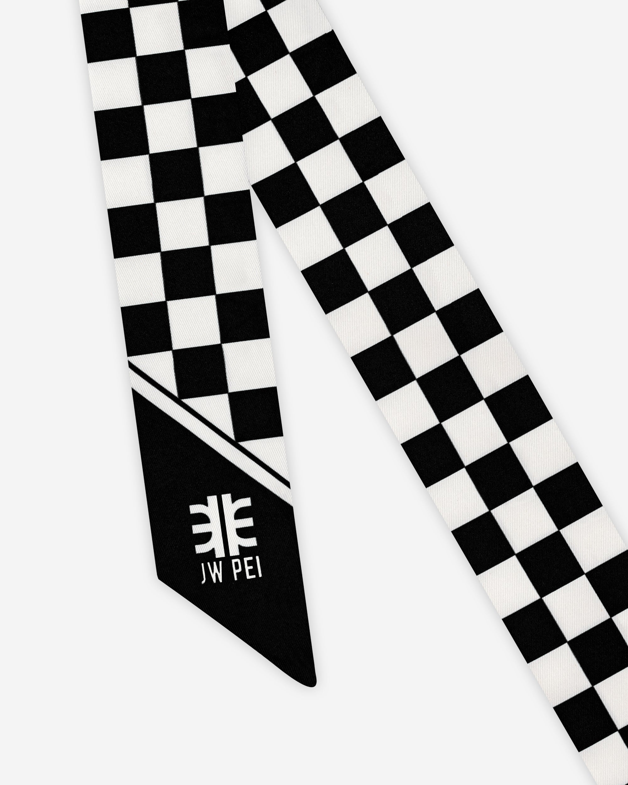 Gradient Checkerboard Faux Silk Twill Scarf - Black