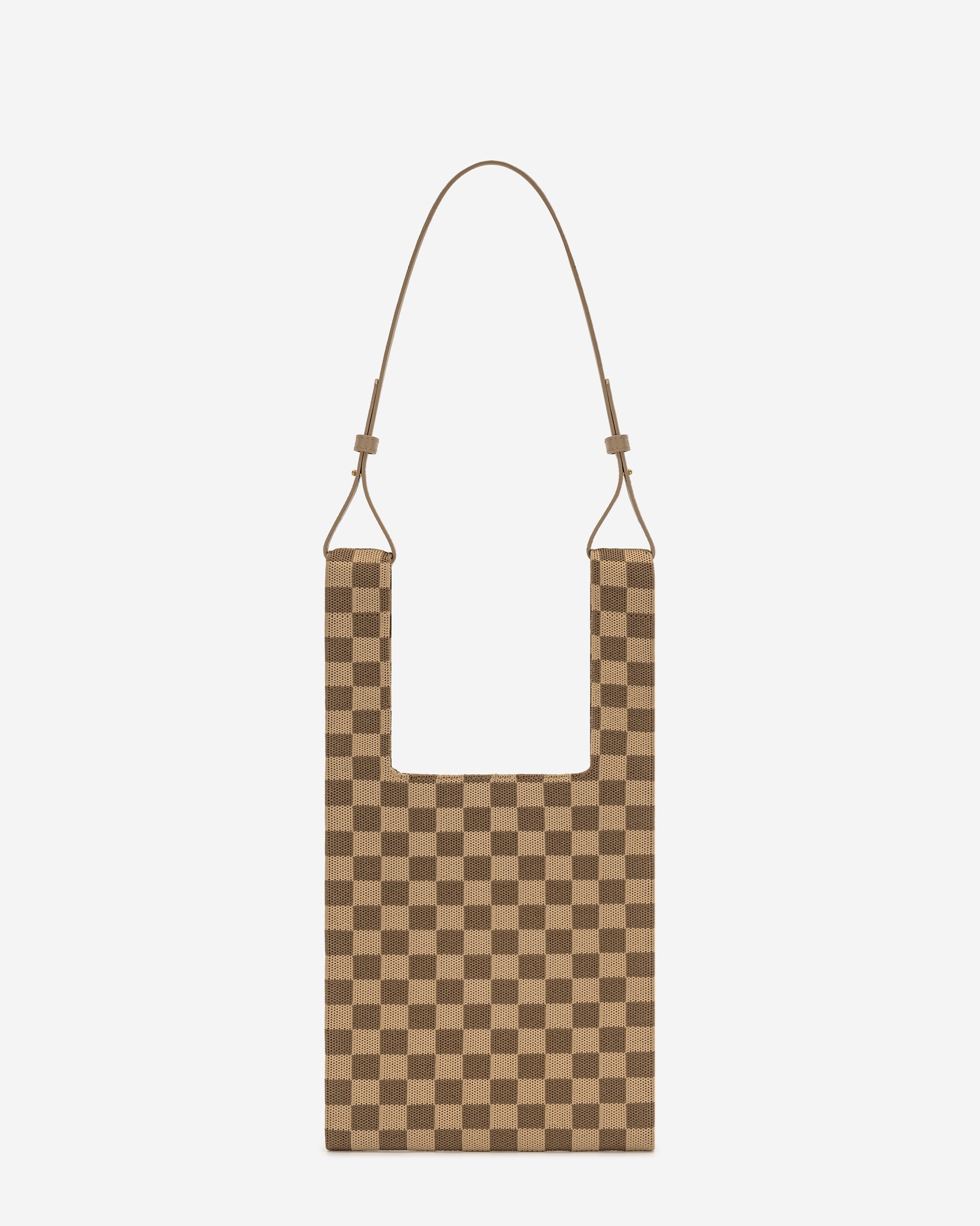 Shea Checkerboard Knitted Tote Bag - Brown