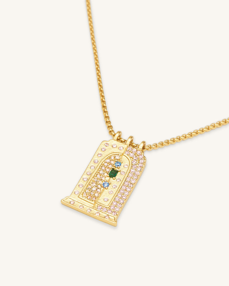 Roman Small Arch Pendant Necklace - 18ct Gold Plated & Multicolor Zircon