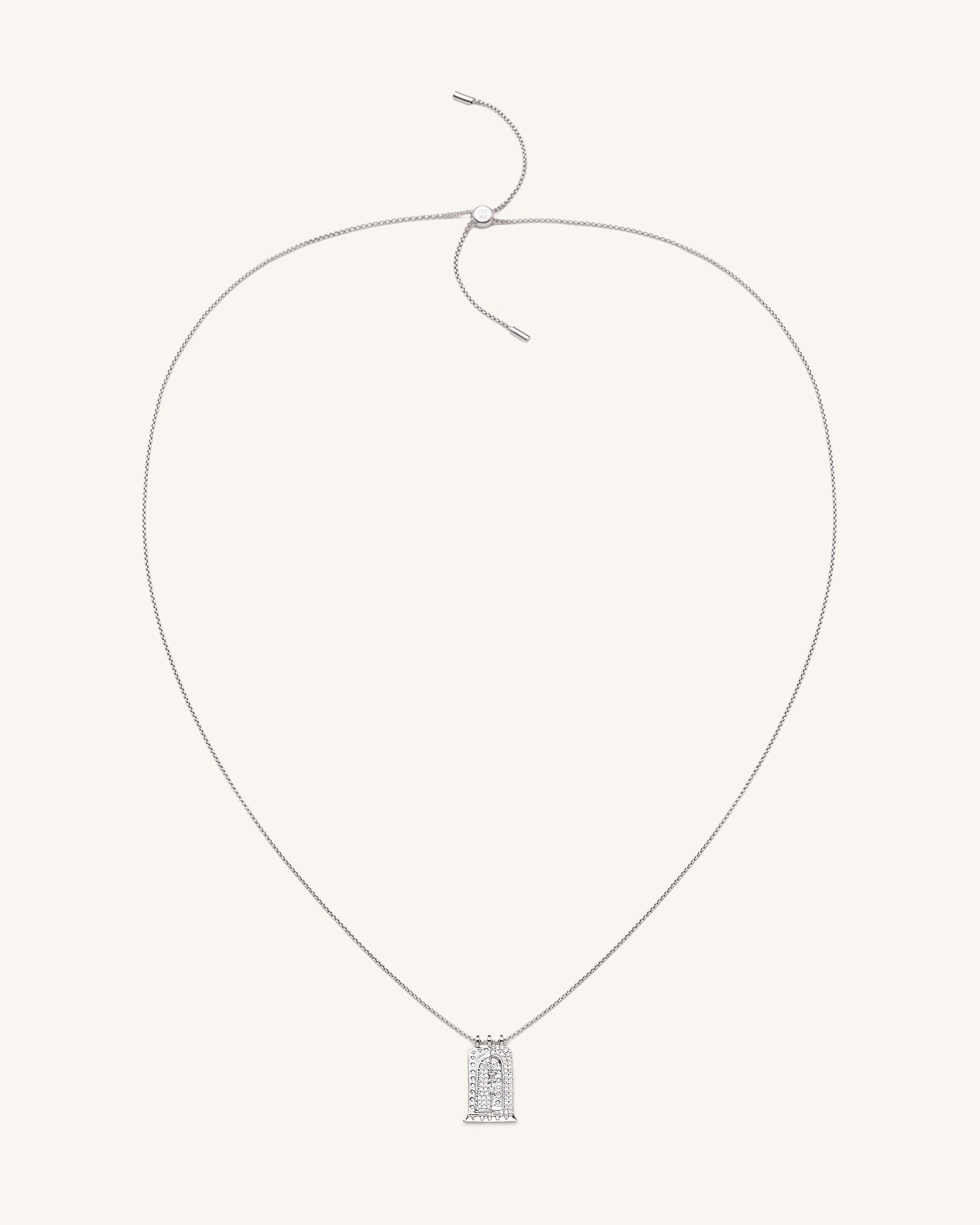 Roman Small Arch Pendant Necklace - 18ct White Gold Plated & White Zircon