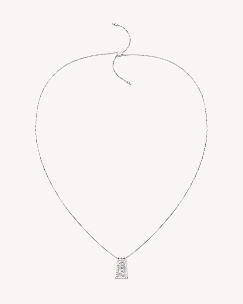 Roman Small Arch Pendant Necklace - 18ct White Gold Plated & White Zircon