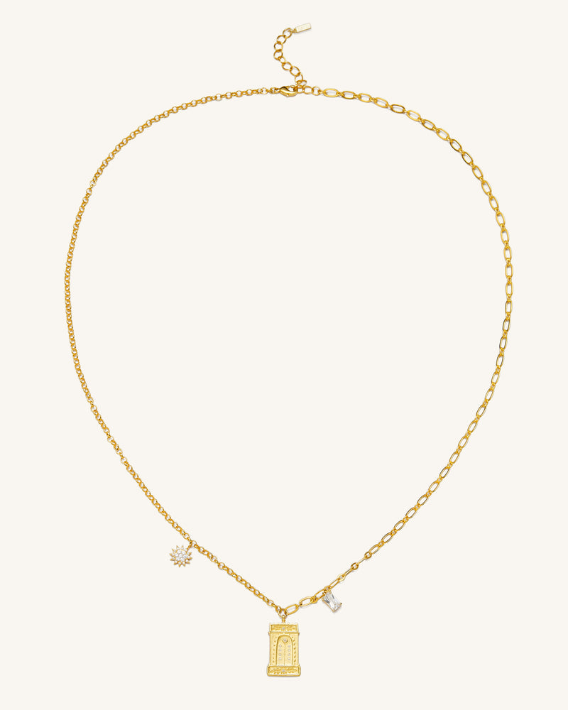 Roman Arch Pendant Necklace - 18ct Gold Plated & White Zircon