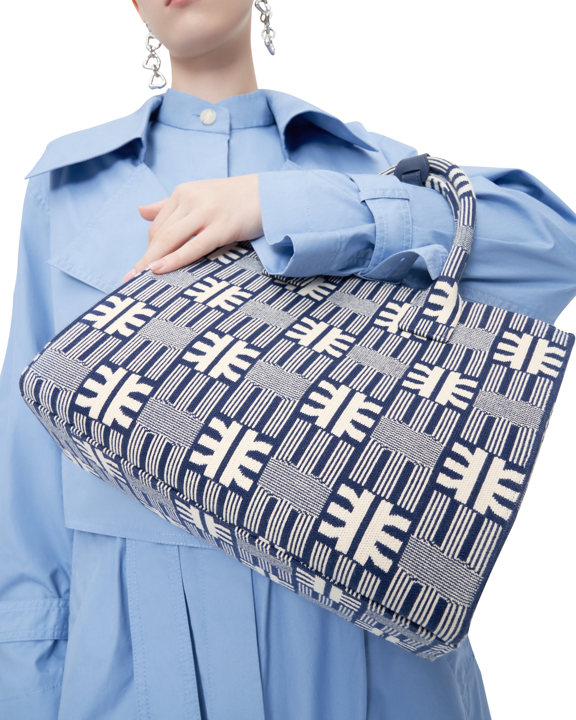 FEI Jacquard Knit Medium Tote Bag - Navy